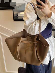 2 件 Low Tea 纯色 PU 皮革单肩包女士休闲大容量单肩托特包采用双手柄设计和按扣闭合，适合旅行、购物、约会、送给女性、青少年、大学生和办公室工作人员的礼物，适合办公室、学校、工作、商务、通勤、户外、旅行、野餐，新款时尚女士大包