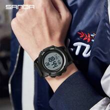 SANDA. Montre homme d'alarme SANDA, montre de mode électronique, montre de sport outdoor, montre de luxe multifonctionnelle étanche 5 bars, montre numérique LED