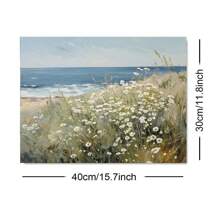 1 st. Ongeraamde Vintage Zomer Bloemen Kust Zee Strand Rustieke Poster Muurkunst Canvas Print Minimalistisch Wildflower Landschap Cottage Boerderij Decor Retro Schilderij Voor Appartement, Woonkamer, Slaapkamer, Moderne Huisdecoratie