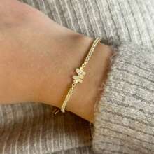 1 pieza Pulsera ajustable de cadena de caja dorada con inicial clásica simple pavimentada con circonita para mujeres