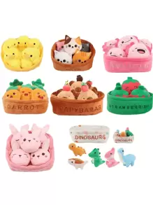 Molutian 万圣节迷人 6 件装毛绒玩具系列带篮子 - 水豚、猫、草莓兔、恐龙和墨西哥钝口螈 非常适合节日礼物派对挂饰家居摆设 一篮子毛绒玩具和 5 个小宝宝圣诞礼物、墨西哥钝口螈、动物、婴儿篮子