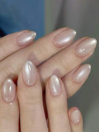 طقم أظافر قصيرة بشكل اللوز 24 قطعة، أظافر صيفية بلون فرنسي ناعم ولامع وبتأثير عين القطة، ديكور أظافر DIY لطيف وطازج لأي مناسبة، مستلزمات الأظافر