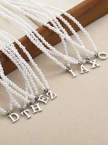 Collar de cuentas hecho a mano con estilo bohemio, collar gargantilla con 26 letras, joyería de playa colorida para mujeres - Plateado - Ver 2