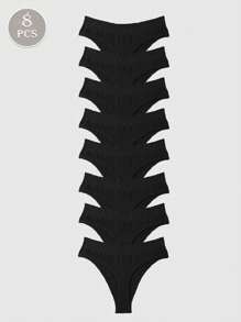 8pcs/Pack Women's Seamless High Waist Sexy Thong Panties, Lifting Triangle Briefs Underwear - Black - View 5