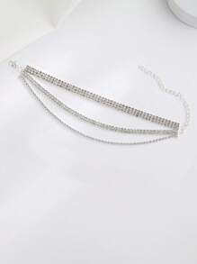 1pc Fashionable Luxury Sparkling Multi-Layer Crystal Anklet, Beach Party Foot Jewelry, Perfect Gift For Women - Silver - View 3