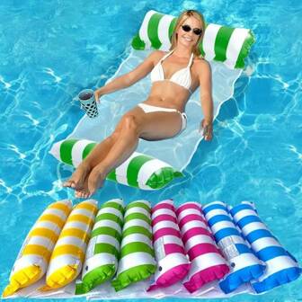 Striped Inflatable Swimming Ring, Floating Bed, Hammock Chair, Water Floating Bed, Suitable For Swimming Pool, Beach, Summer Holiday Leisure Pool Float, Beach Essentials, Beach Accessories