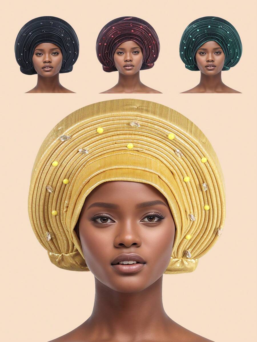 1pc European And American Retro British Felt Headband Hat Women's Derby Headdress With Flowers Women's Soft Beret Elegant Beaded African Car Gel Headband, Hand Layered Shiny Fabric Headband, Bohemian Style Traditional Wedding And Party Special Occasions Headdress - Multicolor - View 1