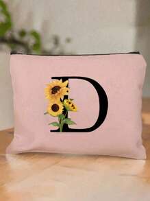 Flower Canvas Toiletry Bag, Cosmetic Bag, Makeup Bags, Wallet Name Initials A-Z Letter Pattern Toiletry Organizer Pouch Wash Bag, Lightweight, Foldable Cosmetic Pouch With Zipper | Easy-Clean, Versatile Makeup Case For Travel & Holiday Gifts Makeup Organizer Makeup Storage Bag Mini Pouch Travel Small Makeup Case Accessories Make Up Holder Brush Bag Make Up Container Cosmetic Bag Travel Essentials Ladies Accessoires Travelling Stuff