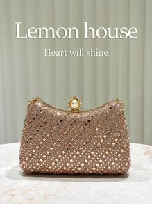 1 buah Tas Tangan Berkilau Kristal Warna Champagne, Dompet Clutch Elegan Cocok untuk Pesta Malam, Pernikahan, Acara Koktail, dan Acara Formal - Sampanye - View 5