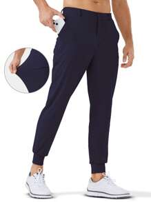 Men's Lightweight Golf Joggers Pants, 4-Way Stretch Slim Fit Sweatpants With Zipper Pocket For Running, Workout & Athletic Work Wear - Navy Blue - View 2