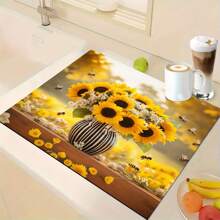 1 件花卉图案咖啡机和用具干燥垫 - 吸水聚酯桌面保护垫，带橡胶耐热垫，适用于厨房柜台装饰 - 家庭、酒吧和餐桌餐垫