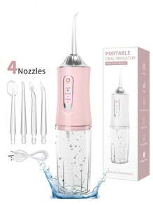 Rechargeable Portable Handheld Cordless Tooth Cleaner, Electric Water Flosser Oral Irrigator With 3 Modes And 4 Nozzles For Home Oral Care, Power Dental Flossers For Home Oral Care Multi-Color Festivals Gift Options