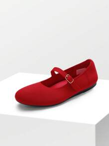Women's Mary Jane Ballet Flat Foldable Knit Flats Arch Support Comfortable Casual Work Office Dressy Shoes - 紅色 - 查看 1