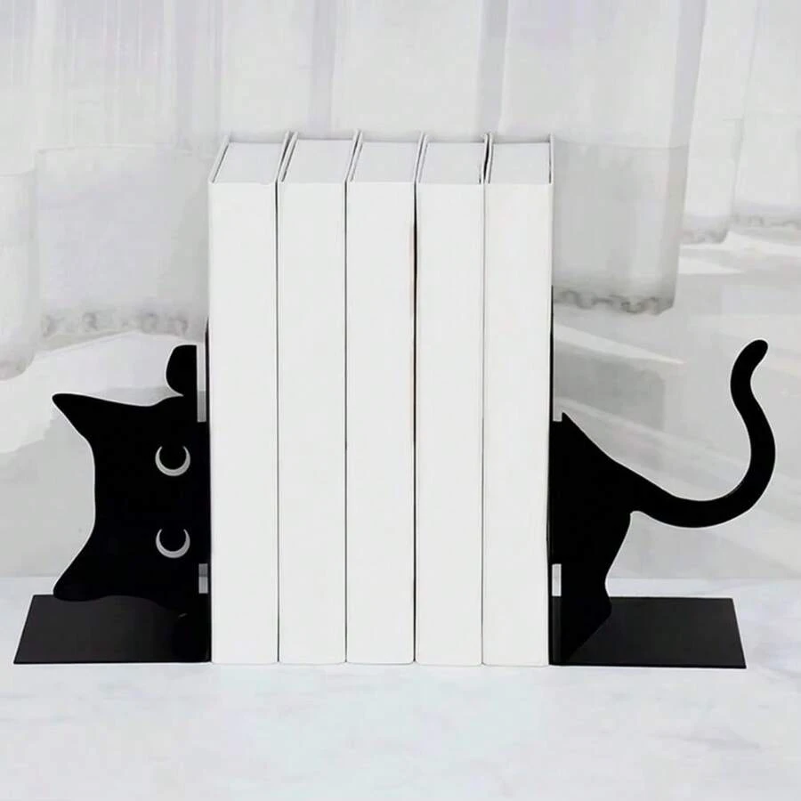 2 piezas de terminales de libro ajustables de arte de hierro, diseño caprichoso de gato, terminales de libro decorativos, esquinas redondeadas, pinzas de libro, decoración de oficina, biblioteca, escritorio, apropiado para la temporada de graduación, Acción de Gracias, regreso a la escuela [Requiere conformación manual]