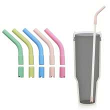 5pcs 8mm Colorful Silicone Straw Tips And Bases, Reusable Silicone Metal Straw Tips, Replacement Elbow Silicone Straw Lids Cup Tumblers, Suitable For Straws With Diameter 8-10mm