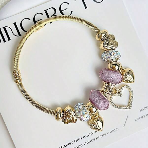 1 pieza Pulsera de acero inoxidable para mujer con dije de cisne y símbolo del amor