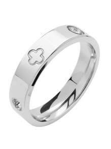 Fashionable Stainless Steel Four-Leaf Clover Zirconia Inlaid Ring, Stylish Jewelry Accessory For Women, Suitable For Elegant Daily Wear And Party Charm, An Ideal Gift