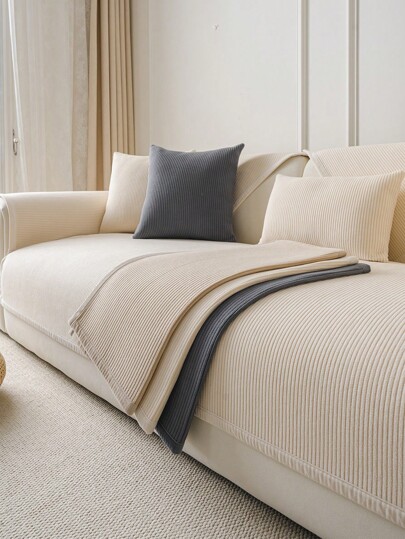 1 Stück einfaches einfarbiges gestreiftes Design rutschfeste Sofa-Abdeckung, Jahreszeiten-Sofa-Pad für Zuhause, Schlafzimmer, Arbeitszimmer, Wohnzimmer und Büro, Geschenke Geburtstag Abschluss Couch-Abdeckung Sofa-Abdeckungen Raumdekoration Wohnzimmer-Dekoration
