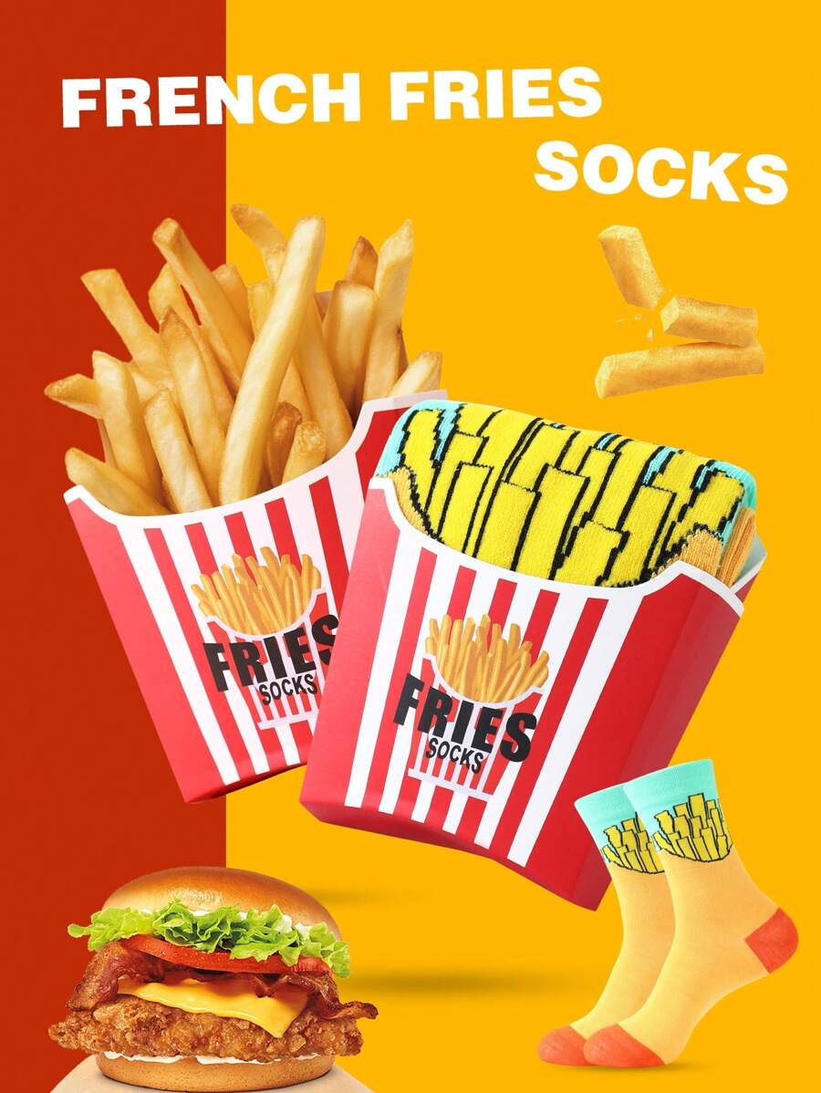 1 par de calcetines de alta calidad para mujer con estampado de patatas fritas, con un diseño colorido, divertido e imaginativo, suaves y cómodos, aptos para usar en casa/gimnasio/oficina/fiesta, un gran regalo para Pascua, Día de la Madre, Día del Padre, graduación