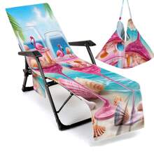 Housse de chaise de plage pliable pouvant être pliée en un sac à porter à l'épaule, avec des poches latérales pour ranger lunettes et téléphone. Convient pour les chaises de plage, serviettes, chaises de piscine et transats. Facile à transporter. Été, accessoires de voyage, vacances, décorations de salle de bain, essentiels de plage
