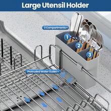 TOOLF Expandable Dish Rack Dish Drying Rack For Kitchen Counter Foldable Dish Dryer Rack Stainless Steel Dish Drainer Racks With Cutlery Holder Collapsible Dish Drying Racks Large Size Gray - 灰色1 - 查看 6