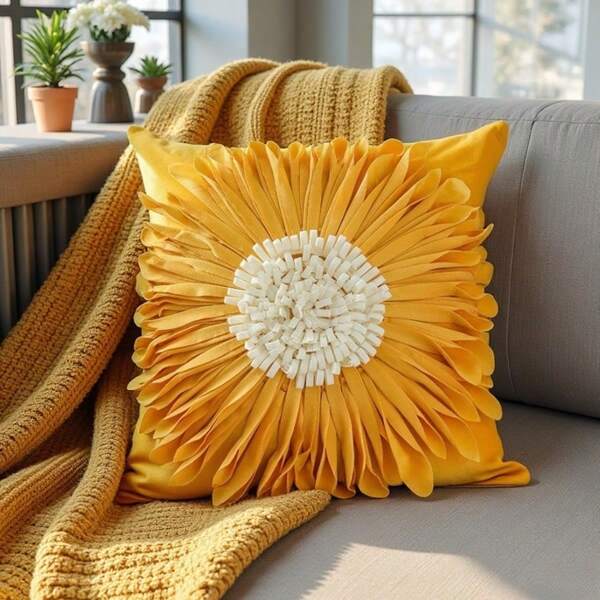 1pc High-End Velvet Embroidered Floral Decorative Throw Pillow Cover