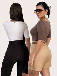 Kit 2 Blusa Gola Canoa Suplex Trabalho Slim Fit Fitness Casual