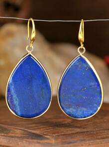 复古天然石大水滴耳环，天然水晶金边精致耳环，优雅高端耳环（天然石颜色各异） - 彩色 - 查看 15