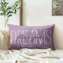 1PC Purple Dream-Chasing Decorative Pillowcase, Interwoven Letter Home Decoration, Rectangular Linen Material Cushion Cover, One-Sided Printed, Pillow Insert Not Included. - Purple - View 7