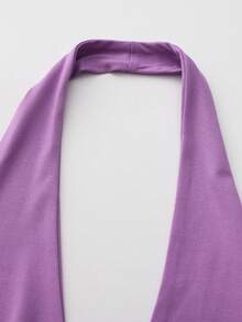 Scoop Neck Plain Crop Tank Top With Side Slit - Purple - View 5