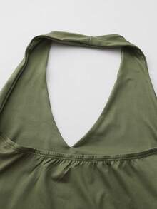 Top corto con escote redondo liso y abertura - Verde militar - Ver 9