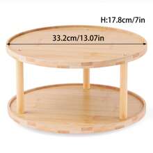 1Pc 2 Tier Slouchy Susan Organizer, Bamboo Rotating Spice Rack, Spice Holder For Inside Cabinet, Pantry, Kitchen, Countertop