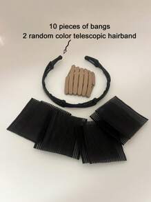 1 Set Of Bangs Sticker And Portable Headband, Bangs Magic Sticker, Wispy Hair Sticker, And Retractable Headband For Carrying, Foldable, Random Color Headband - Random Color - View 7