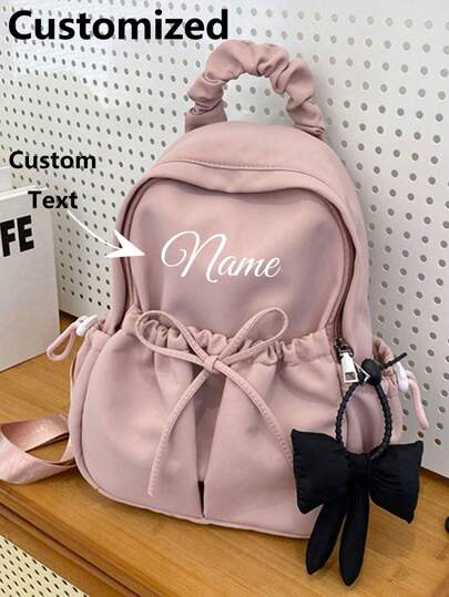 Customized Backpack With Name, Large Capacity Lightweight Backpack,Bow Decor Functional Backpack Multi-Functional Student Backpack Backpack With Bow Pendant Casual Travel Backpack Durable Backpack, Large Capacity, Adjustable Straps, For Graduate, Freshman, Perfect For Outdoors, Travel Back To School, Bag For School