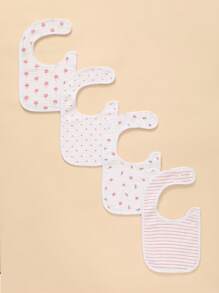 4pcs/Set Baby Muslin Cotton Saliva Towel Bibs, Soft Absorbent Breathable Cute Patterns, Convenient To Carry And Use - Pink - View 5