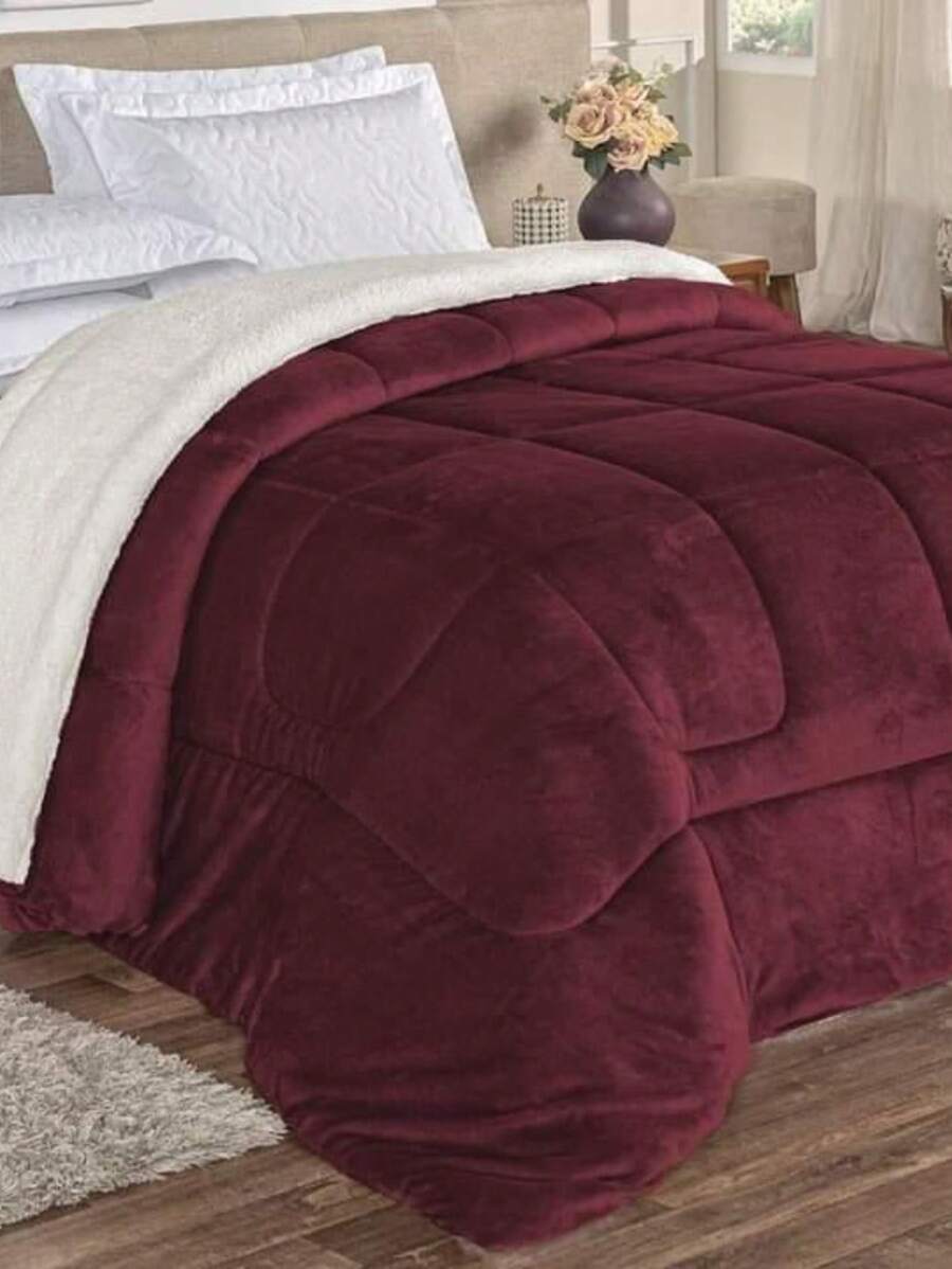 Duvet Coverlet Sheepskin Wool Queen Size 2.20 X 2.40 - 酒紅色 - 查看 1