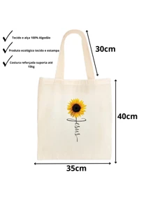 Ecobag Bag 100% Cotton Printed Jesus And Sunflower Summer Beach Vibe - Màu be - Xem 5