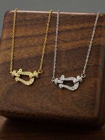 1 st rostfritt stål strass hästskolås U-format halsband, delikat och lyxig stil, trendig nyckelbenskedja för kvinnor