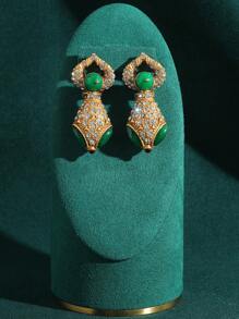 18K Gold Plated Vintage Copper Green & Blue Snake Shape Beaded Necklace & Earrings Jewelry Set With Rhinestone And Glass Beads