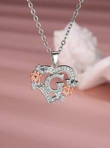 Tsnamer 1 Stück exquisiter Halskette mit kubischem Zirkonia-Initialen und herz-geschnitztem 26 Buchstaben A-Z sowie Blumen, Damen Schmuck für den täglichen Gebrauch
