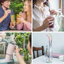 5pcs 8mm Colorful Silicone Straw Tips And Bases, Reusable Silicone Metal Straw Tips, Replacement Elbow Silicone Straw Lids Cup Tumblers, Suitable For Straws With Diameter 8-10mm