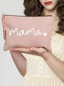 Printed With Letters Mama Multi Functional Canvas Bag, Makeup Bag - Lightweight And Odorless Polyester Travel Wash Bag,Portable Makeup Bag, Perfect Travel Organizer For Cosmetics And Stationery, Canvas Bag,Fashionable Multifunctional Makeup Bag, Mother Makeup Bag, Travel Essentials, Dormitory Supplies, Bathroom Storage, Jewelry Storage, Lip Oil And Cosmetics Storage Bag School Supplies Pouch Make Up Bag Holiday Essentials,Mother's Day Gift