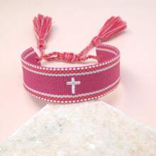 1pc Embroidered Cross Creative Woven Bracelet - Hot Pink - View 2