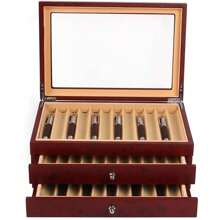 SENDERPICK Caja De Madera Para Lápices With Ventana De Visualización, Color Red, Caja Portalápices De Madera + Pluma Estilográfica De Franela, Organizer For 34 Lápices, 31 X 21 X 13 Cm