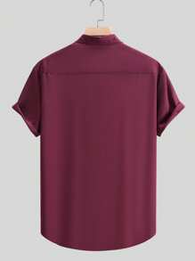 Men's Solid Color Business Casual Short Sleeve Dress Shirt - Burgundy - View 2