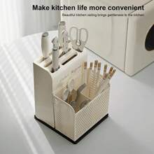 Kitchen Knife Storage Rack Countertop Cutlery Holder Kitchen Utensil Organizer Rack Knife Holder Fork Spoon Storage Box With Kitchen Storage Supplies - White - View 7