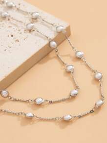1pc Women Pearl Decor Y-Shape Necklace, Suitable For Everyday Wear