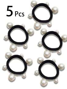 3Pcs/5Pcs/6Pcs Faux Pearl Decor Hair Tie, Hair Bobbles, Hair Band, Hair Accessories Scrunchies, Multifunctional Hair Styling Tools, Elegant Elastic Rubber Band, Elastic Hair Bands For Women, Suitable For Bun & Ponytail, Won't Damage Hair, Reusable, For Daily Wear, Casual, Party, Work, School, Dating, Travel, Gifts For Mom, Friends, Couples, Classmates