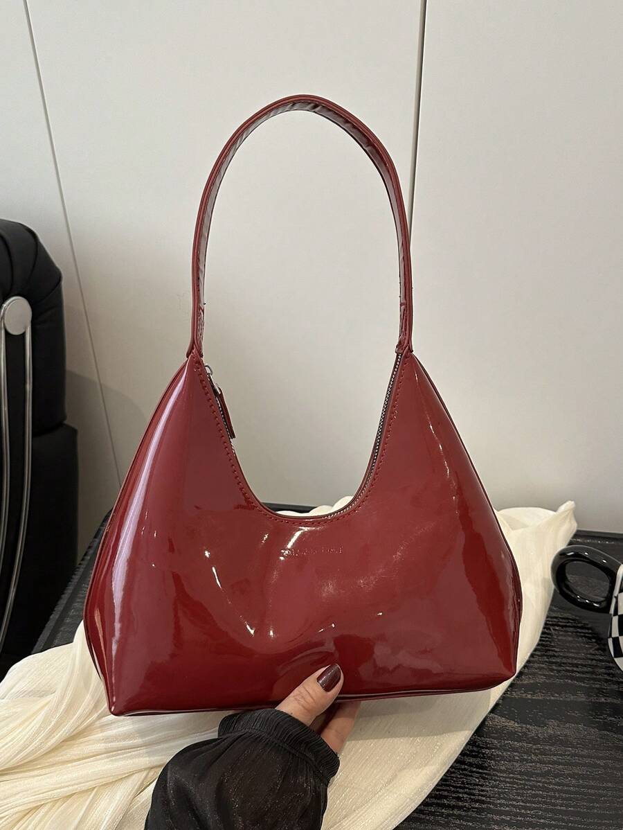 高端漆皮腋下包，简约女士长方形手提包活动