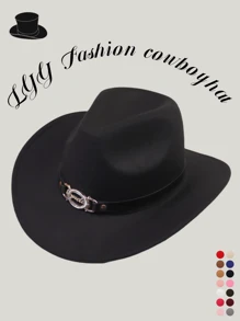 1pc Tie-Dye Letter Casual Bohemian Retro Vintage Elegant Cute Polyester Solid Color Western Cowboy Party Cap, Unisex Fedora Hat For Gathering, Festival, Outdoor Riding